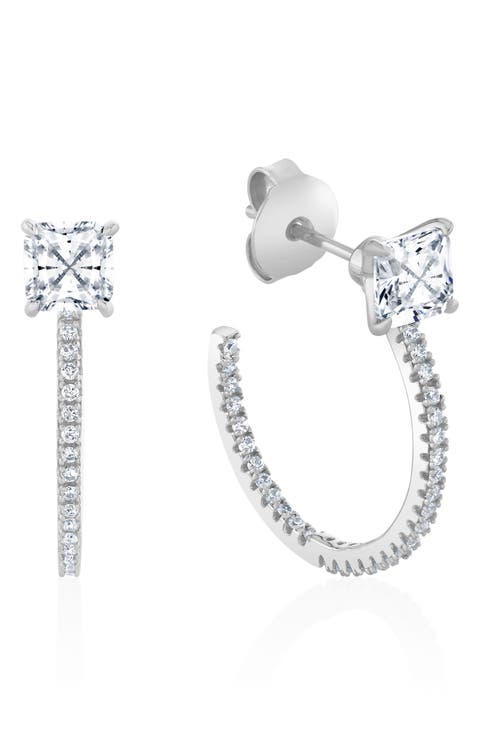 Princess-Cut Pavé Cubic Zirconia Huggie Hoop Earrings