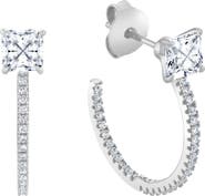 Crislu Princess-Cut Pavé Cubic Zirconia Huggie Hoop Earrings