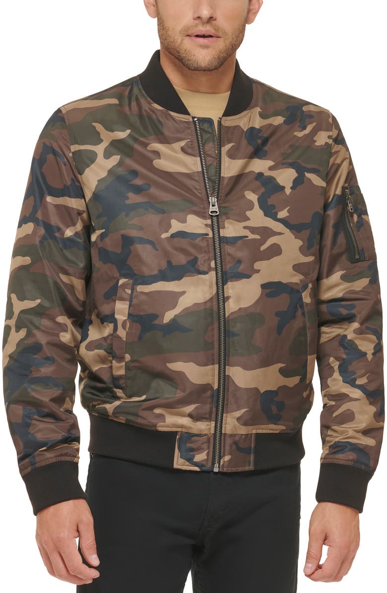 Levi's<sup>®</sup> Nylon Satin Bomber Jacket, Alternate, color, Camouflage