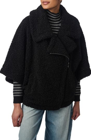 Bernardo Faux Shearling Cape Jacket In Black