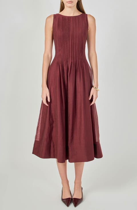 Pleat Bodice Sleeveless Dress