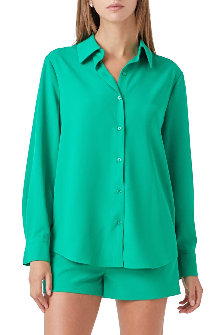 Solid Button-Up Shirt, Main, color, GREEN