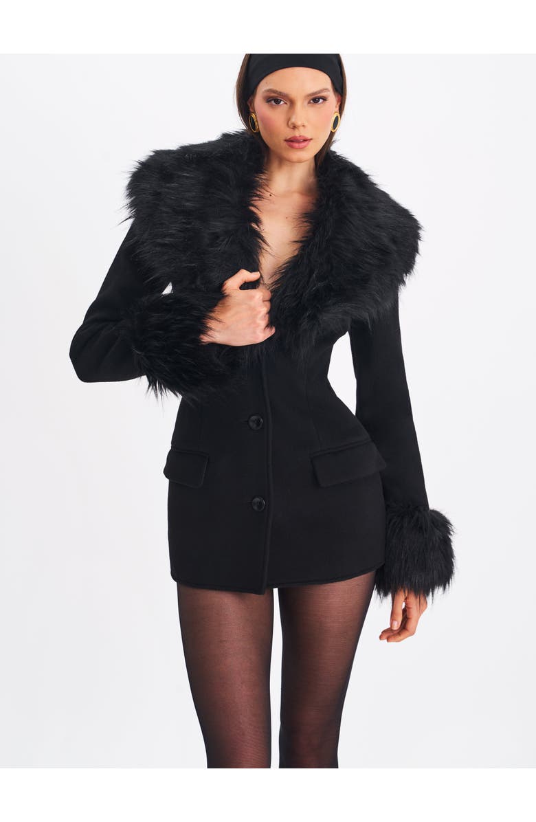 Miss Circle Hailee Single Breasted Wool Blend Mini Coat with Removable Fur Lapel, Alternate, color, Black
