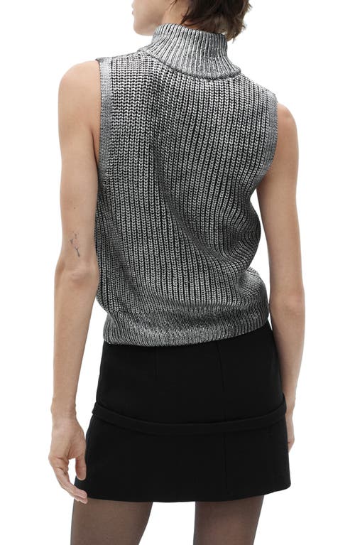 Mango Metallic Stand Collar Zip-up Sweater Vest In Silver