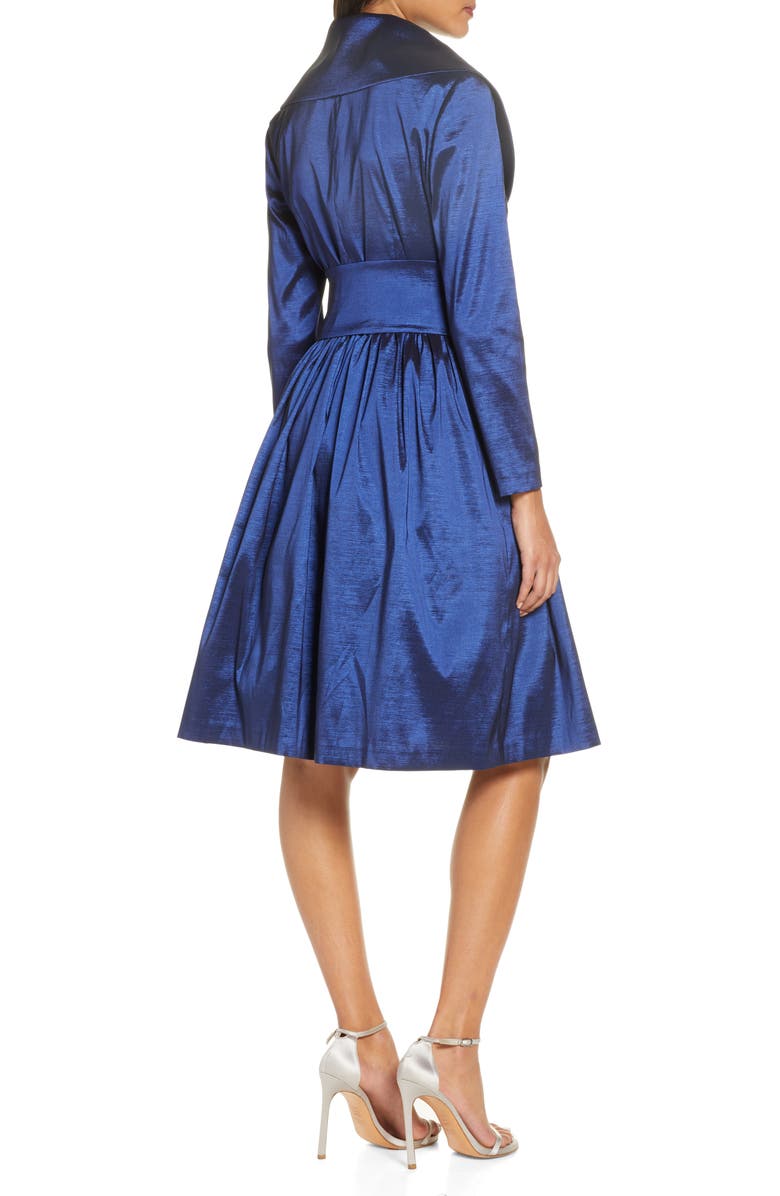 Tahari Long Sleeve Stretch Taffeta Wrap Dress, Alternate, color, 