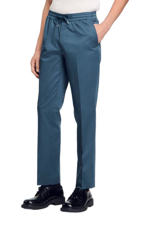 Elasticated straight-leg trousers