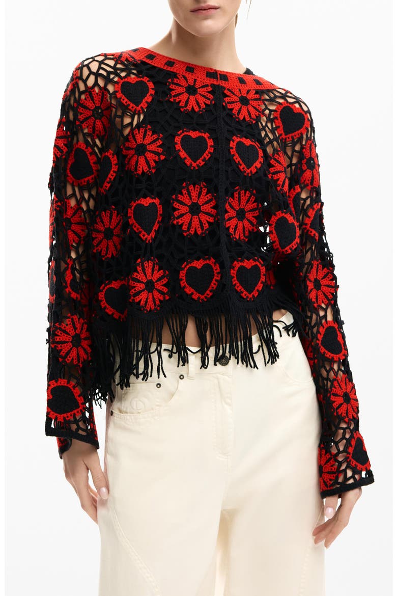 Fringe Sweater, Main, color, BLACK