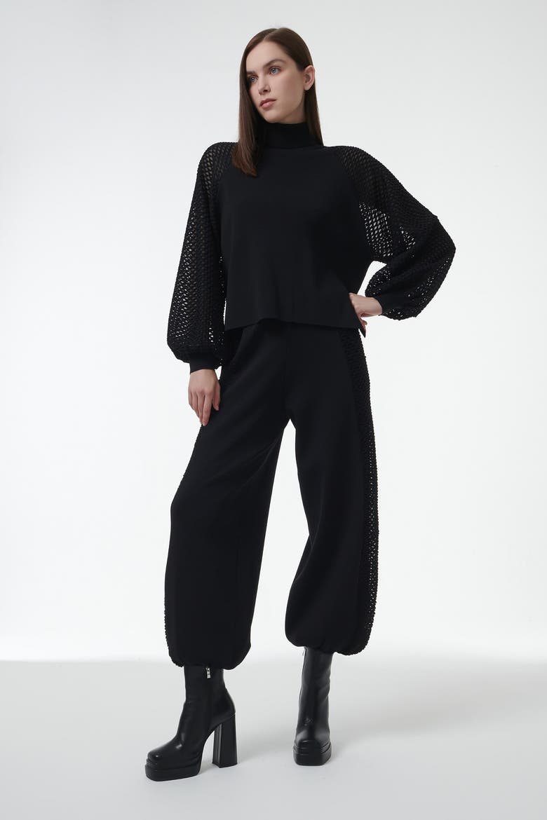 Mesh Sleeve Knitted Sweater, Alternate, color, Black