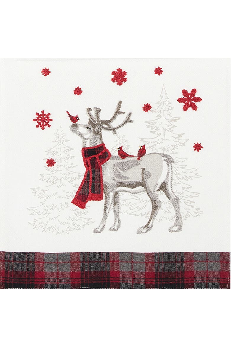 Frosty Reindeer in Scarves Christmas Table Runner 13" x 72", Alternate, color, Off-White