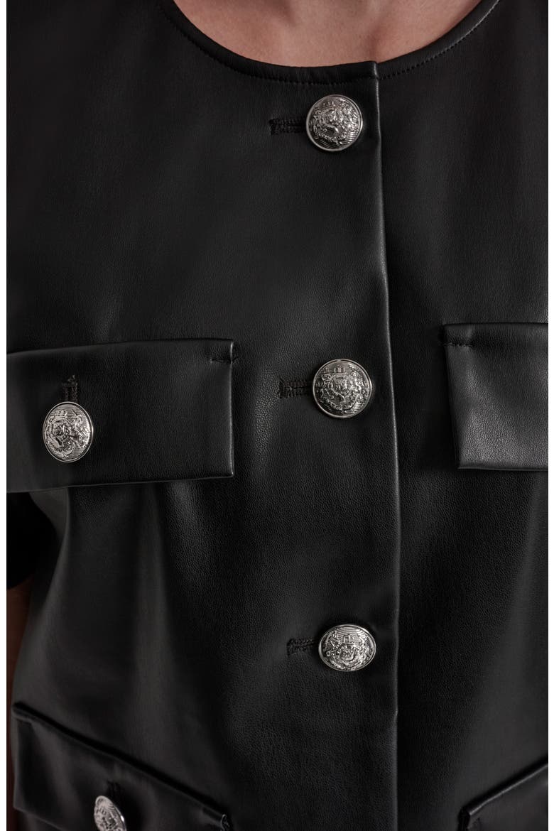 Short Sleeve Faux Leather Jacket, Alternate, color, BLACK/ SHINY SILVER