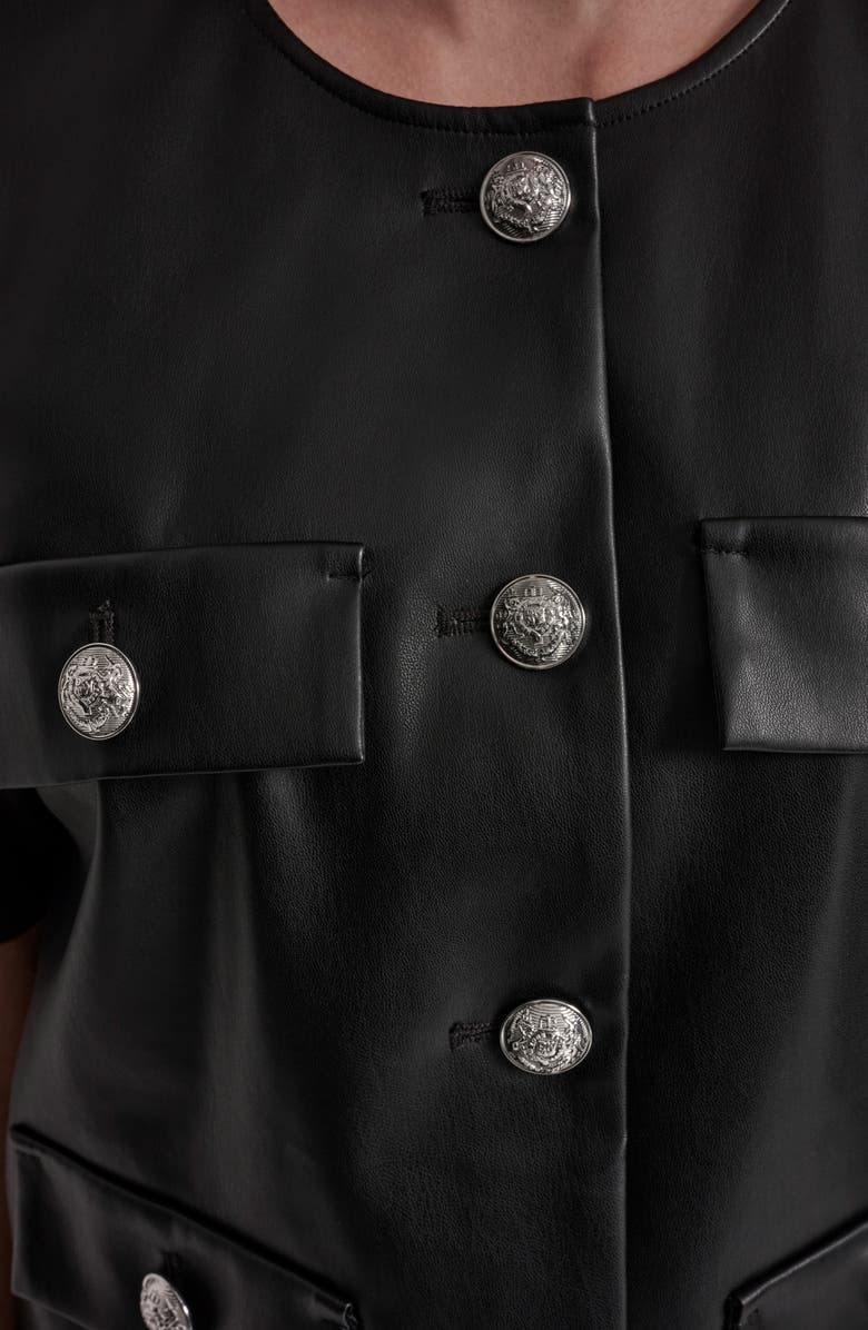 DKNY Jeans Short Sleeve Faux Leather Jacket, Alternate, color, Black/ Shiny Silver