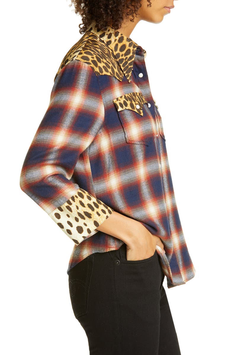 R13 Cheetah Contrast Plaid Shirt, Alternate, color,