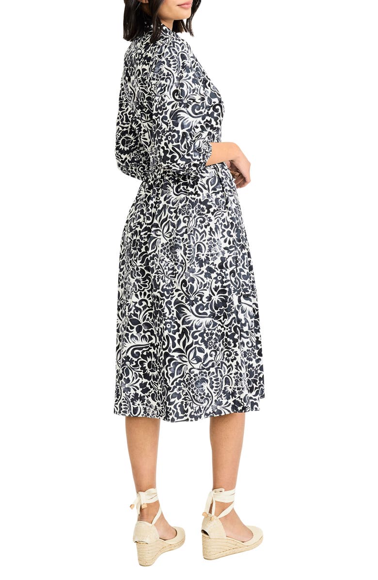 Maggy London Floral Three-Quarter Sleeve Shirtdress, Alternate, color, Soft White/ Gray