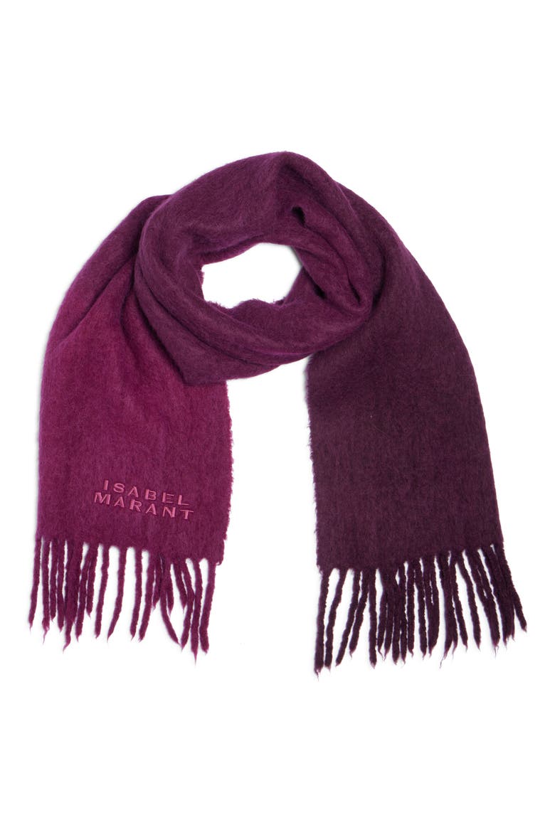 Firna Logo Embroidered Fringe Scarf, Alternate, color, PLUM