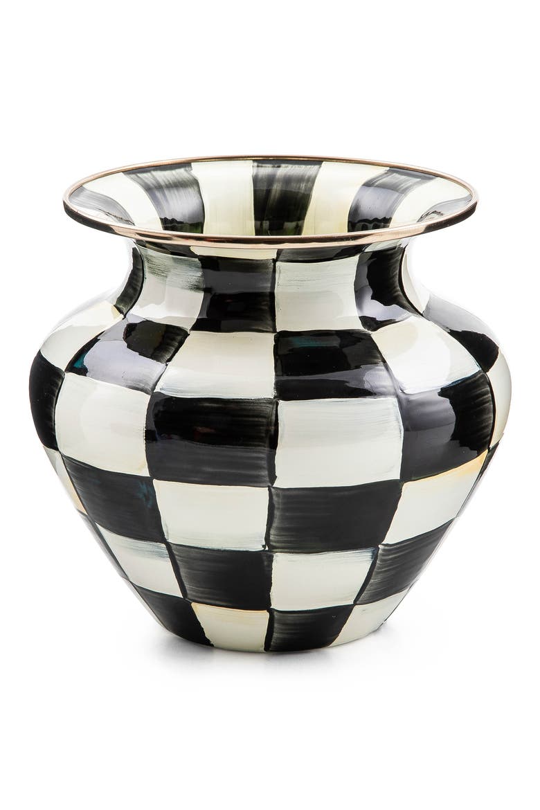 Courtly Check Large Enameled Steel Vase, Main, color, BLACK/ WHITE