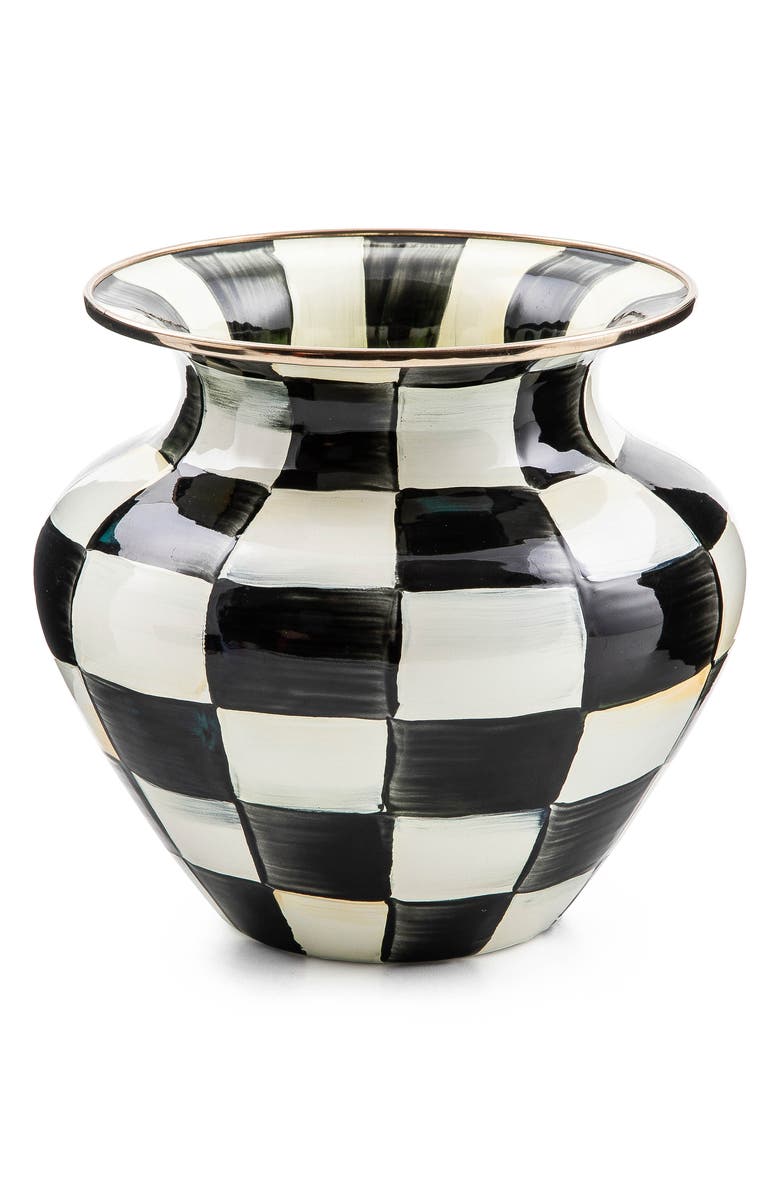 MACKENZIE CHILDS Courtly Check Large Enameled Steel Vase, Main, color, Black/ White