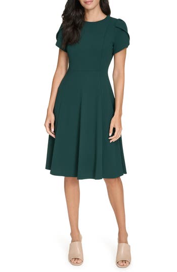 Calvin Klein Tulip Sleeve Fit & Flare Dress In Green