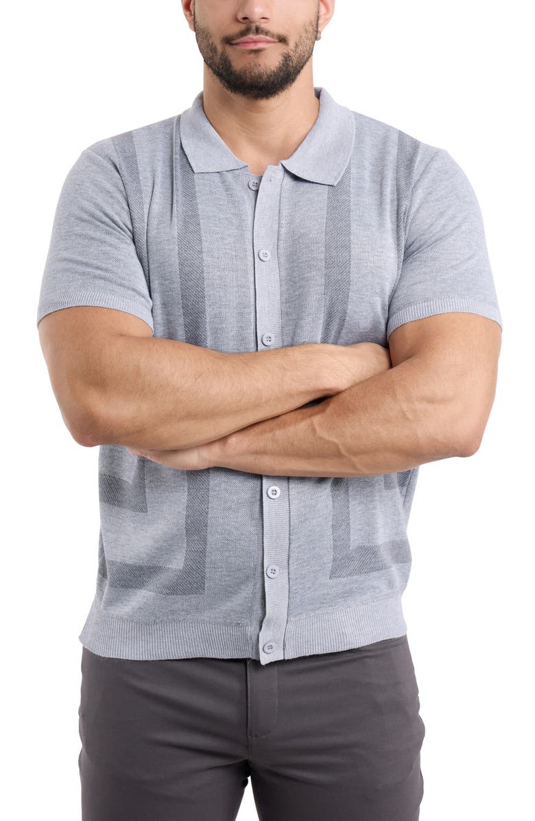 Spring + Mercer Stripe Polo Sweater, Alternate, color, Grey