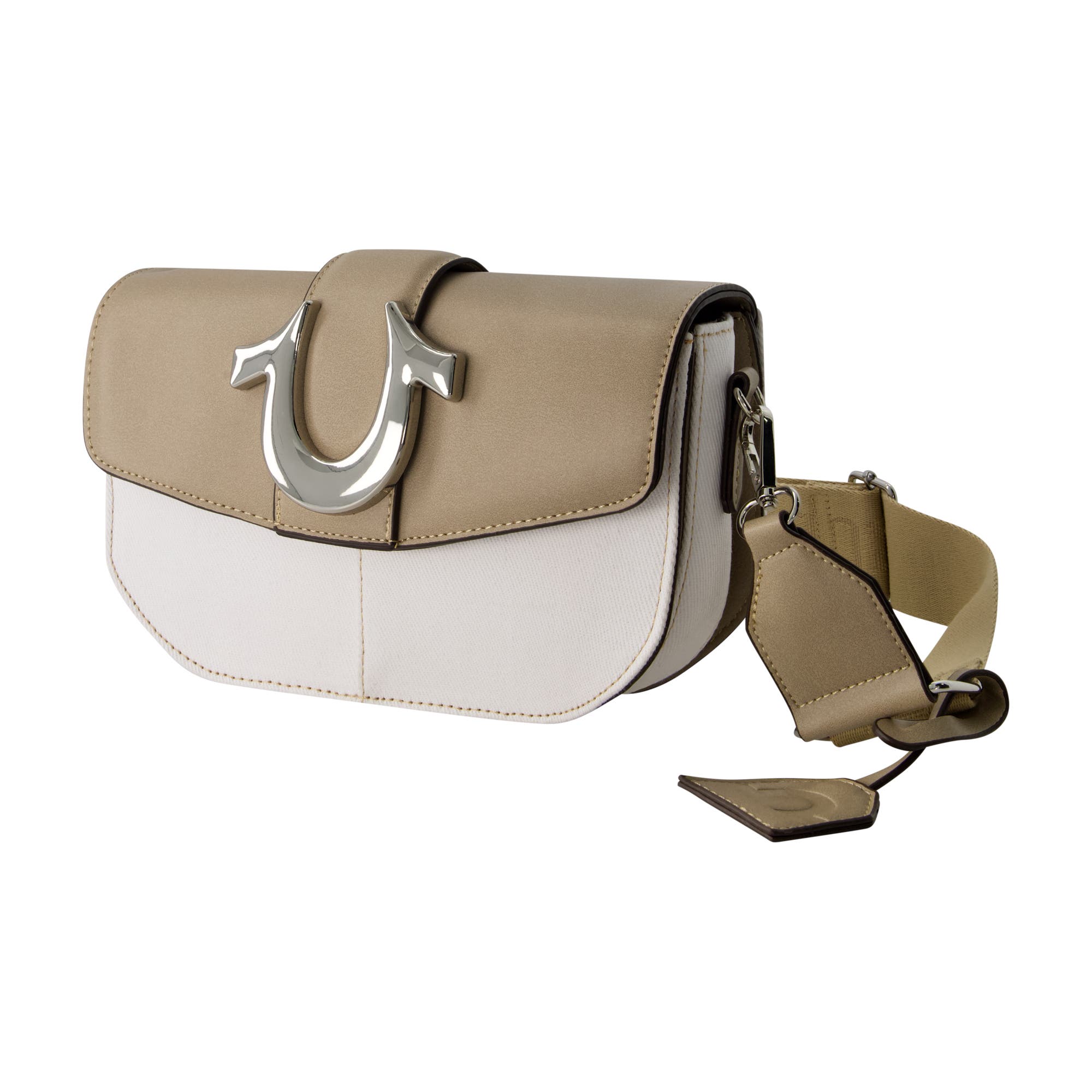 True Religion Denim Saddle Bag with Oversized Horseshoe Logo, Alternate, color, Taupe