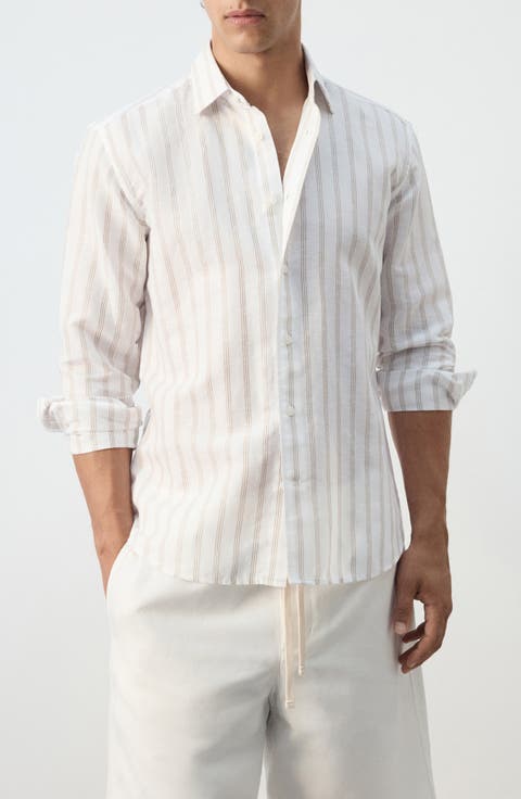 Stripe Linen Blend Button-Up Shirt