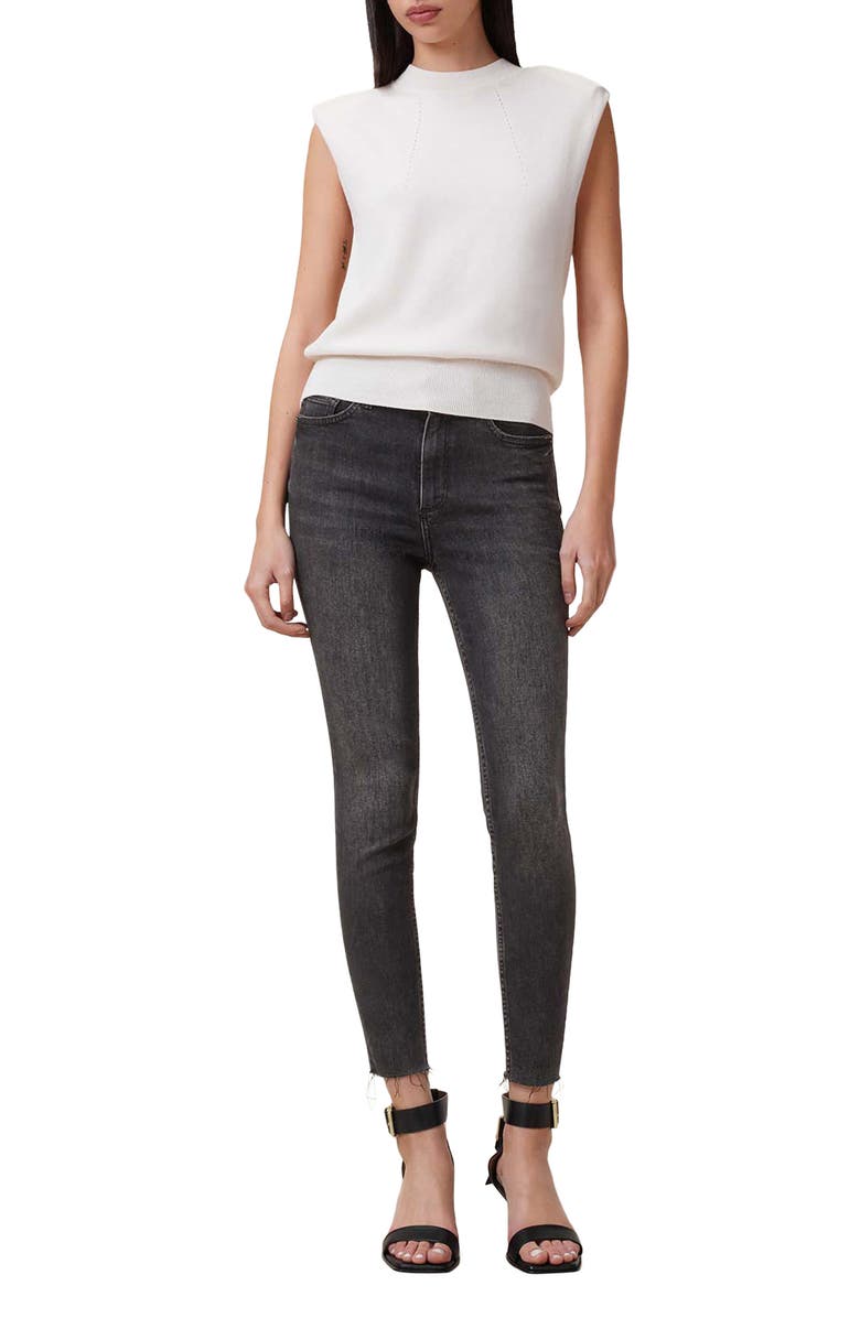 AllSaints Miller Pushup Raw Hem Skinny Jeans, Alternate, color, Washed Black
