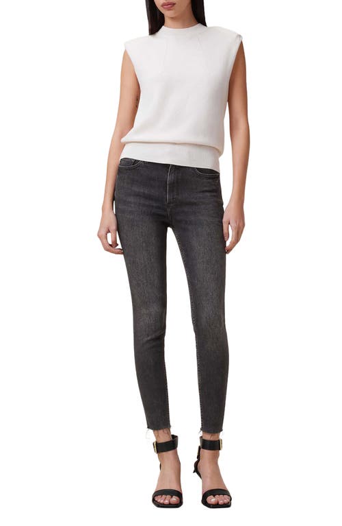 Shop Allsaints Miller Pushup Raw Hem Skinny Jeans In Washed Black