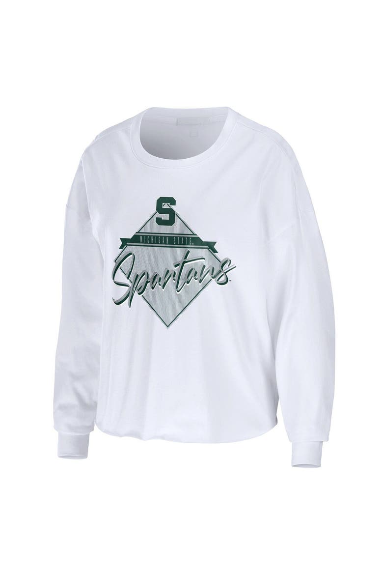 Women's WEAR by Erin Andrews White Michigan State Spartans Diamond Long Sleeve Cropped T-Shirt, Alternate, color, White