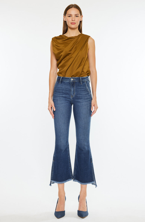 Kancan Reba High Rise Cropped Flare Jeans In Blue