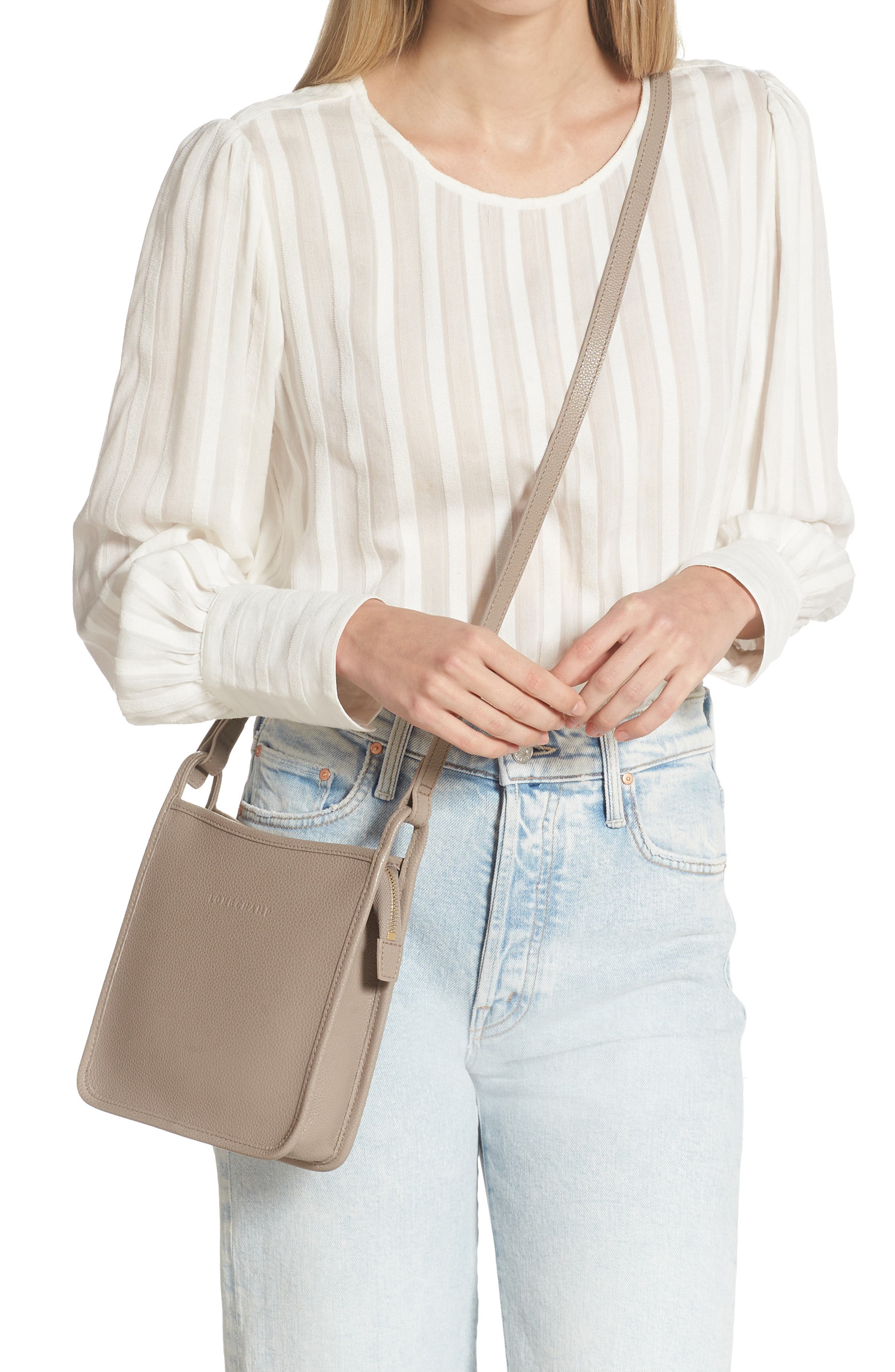 Longchamp Small Le Foulonné Leather Crossbody Bag, Alternate, color, Turtle Dove