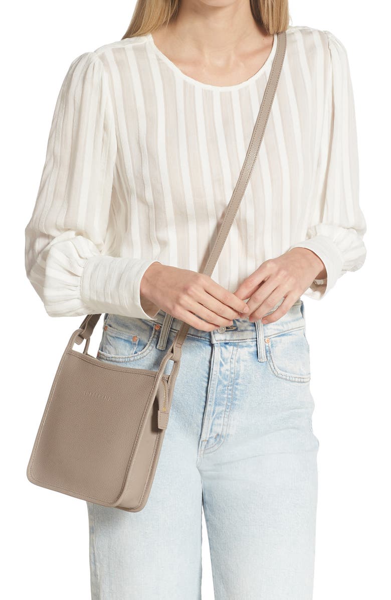 Longchamp Small Le Foulonné Leather Crossbody Bag, Alternate, color, Turtle Dove