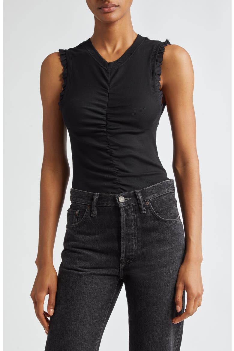 Kyla Ruched Sleeveless Cotton Top, Main, color, NOIR