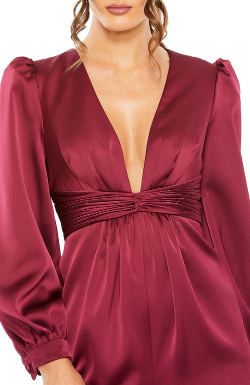 Mac Duggal Front Twist Puff Sleeve Deep V Jumpsuit In Red