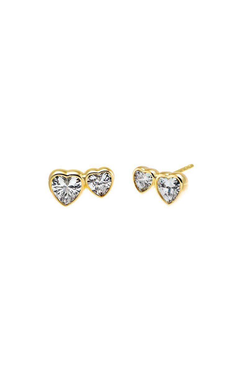 BY ADINA EDEN CZ Bezel Double Heart Stud Earring, Main, color, 