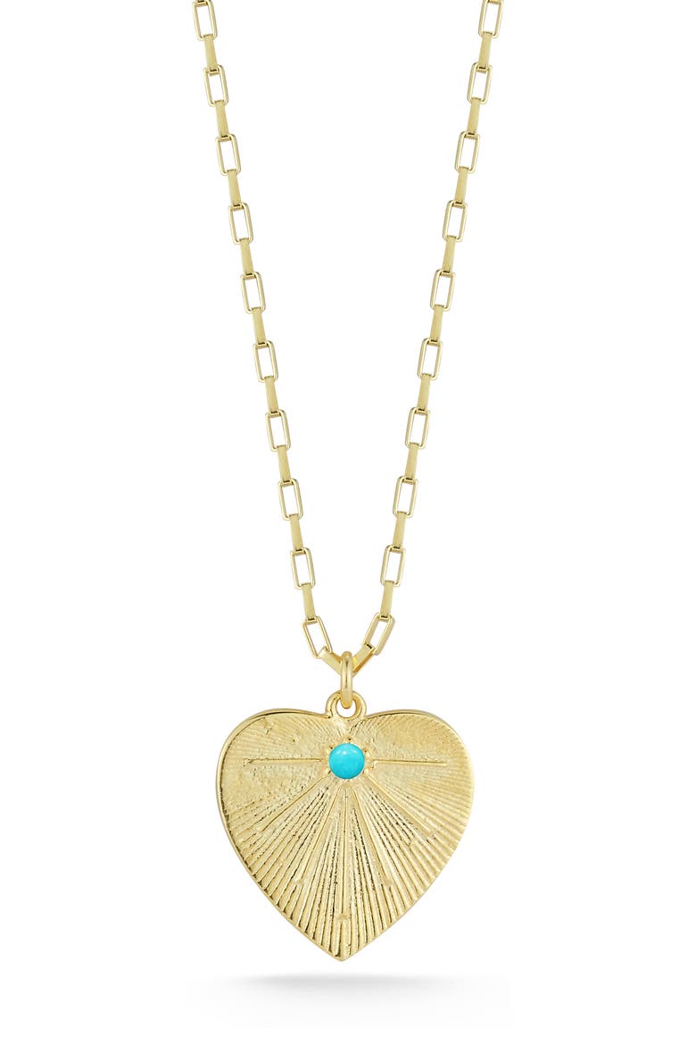14K Gold Plated Sterling Silver Heart Pendant Necklace, Main, color, GOLD/TURQUOISE