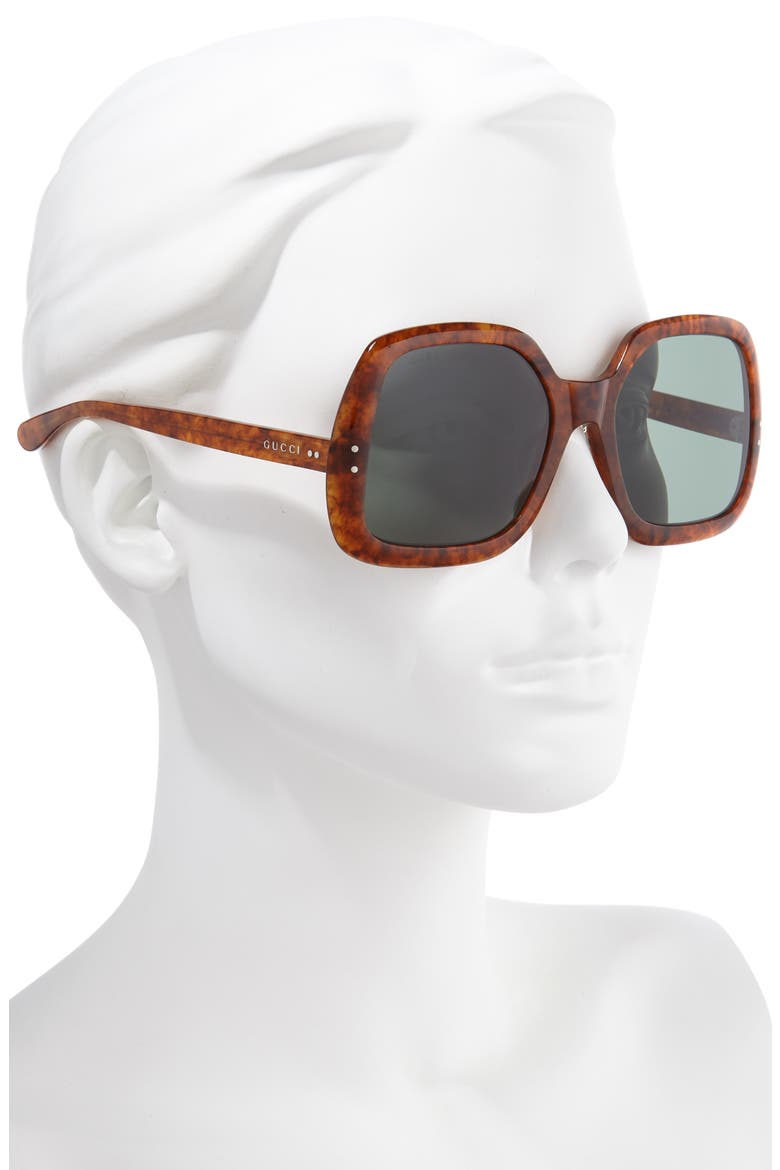 58mm Irregular Square Sunglasses, Alternate, color, HAVANA/ GREEN SOLID