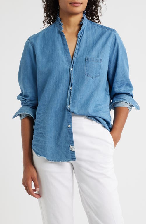 Frank & Eileen Ruffle Collar Relaxed Fit Cotton Button-Up Shirt in Vintage Stonewashed Indigo 