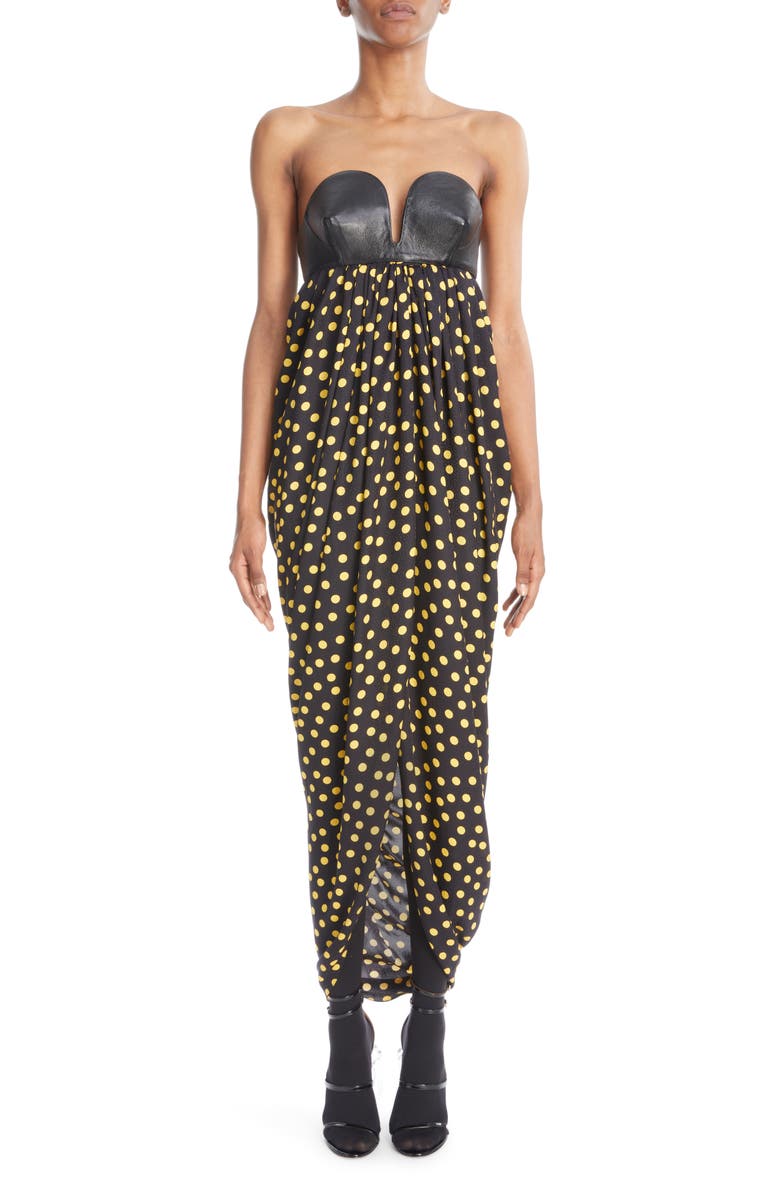 Alaïa Leather & Silk Crepe Bustier Dress, Main, color,