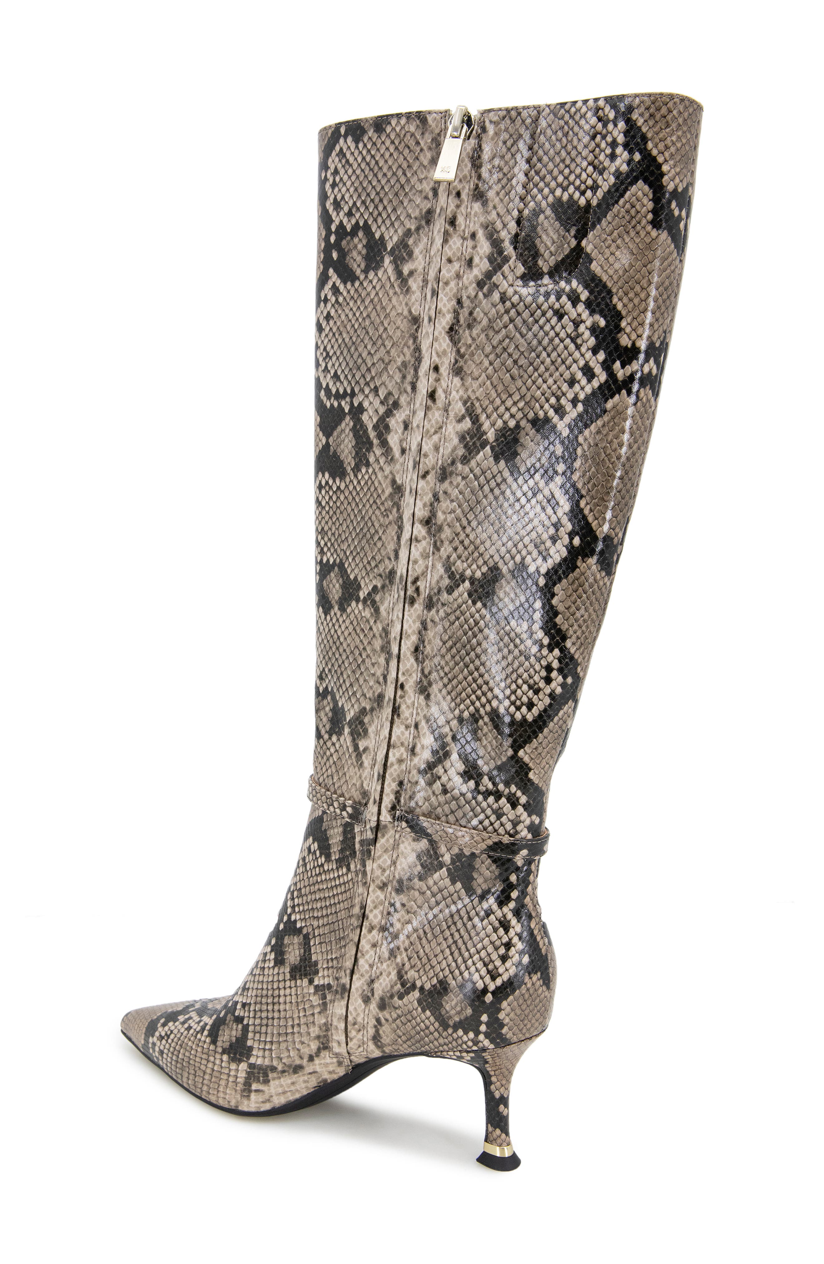 Kenneth Cole Utah Pointed Toe Knee High Boot, Alternate, color, Taupe Snake