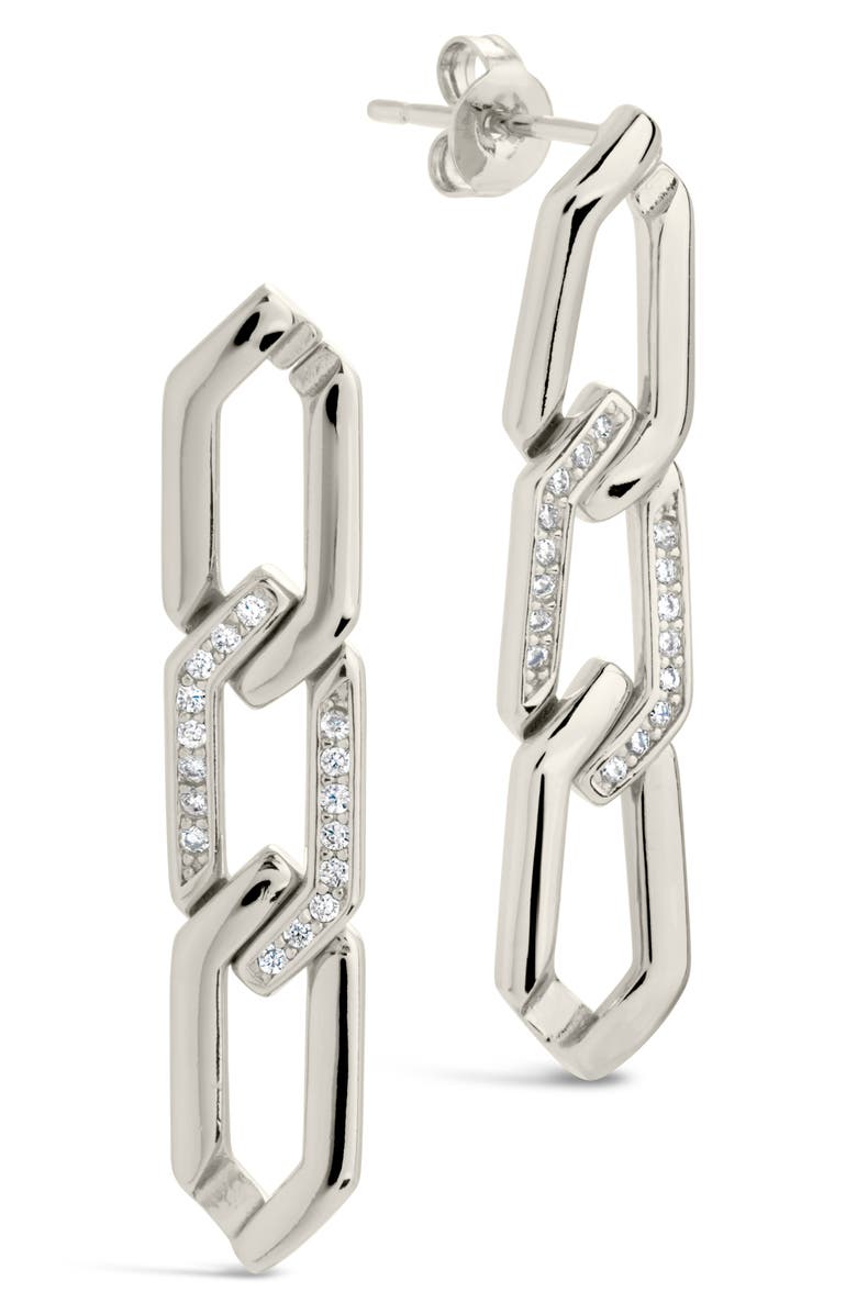 Sterling Forever Kinslee CZ Linear Drop Earrings, Alternate, color, Silver