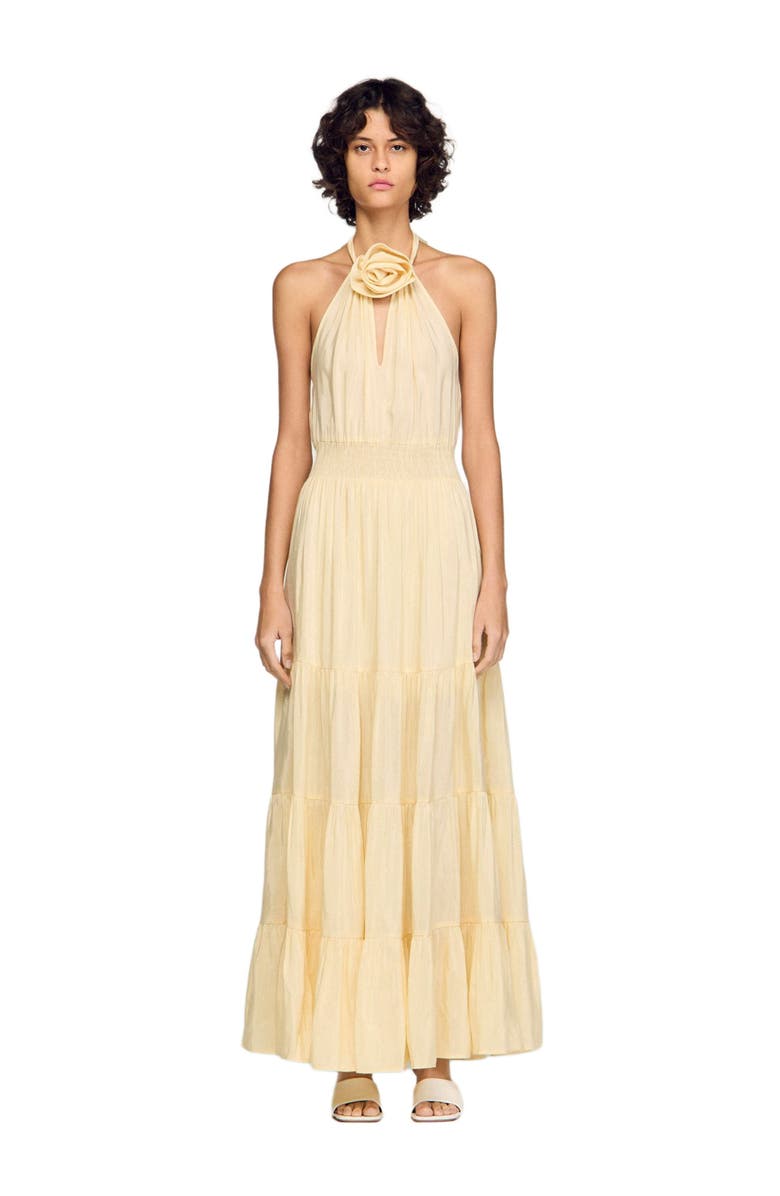 SANDRO Floral print linen maxi dress, Main, color, Vanilla