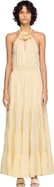 SANDRO Floral print linen maxi dress