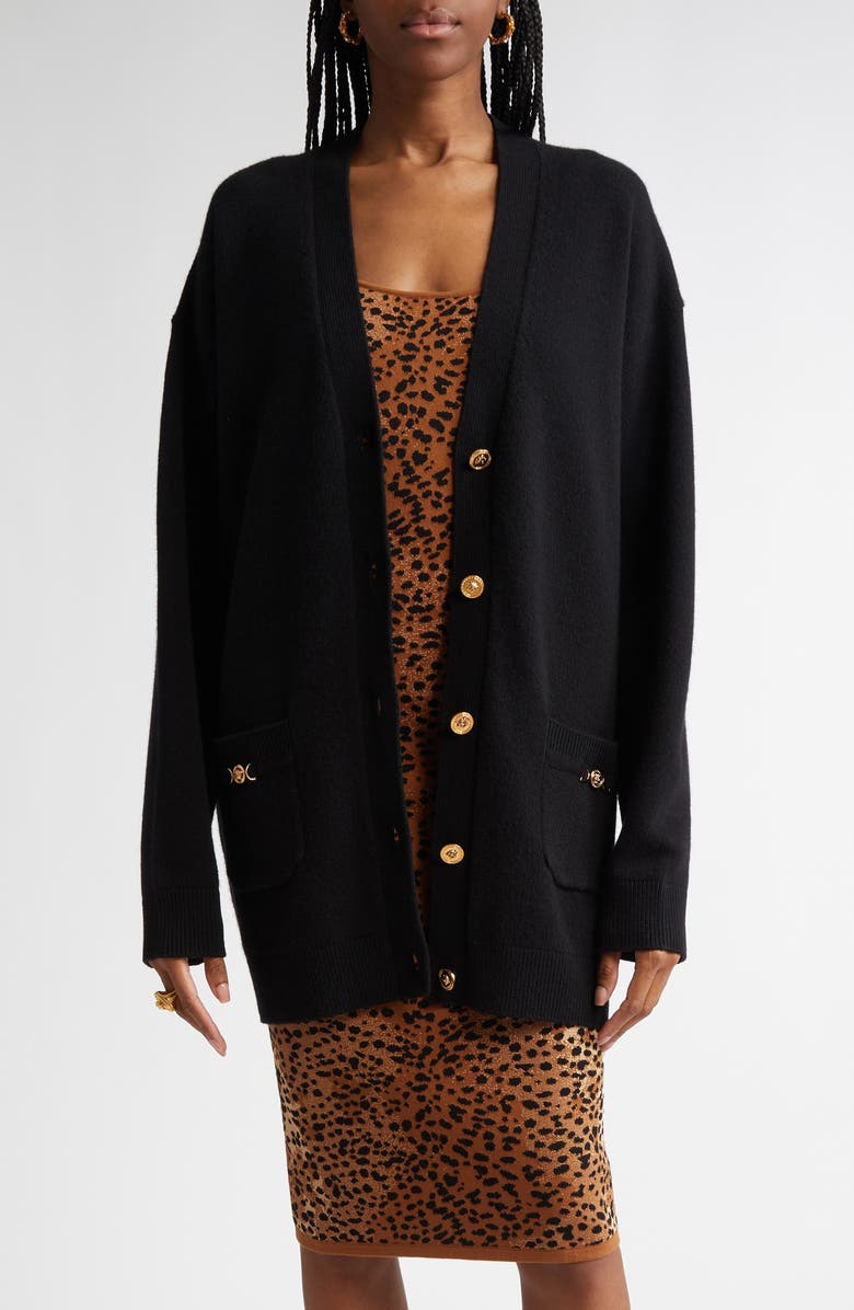 Versace Medusa Detail Wool & Cashmere Cardigan, Main, color, 