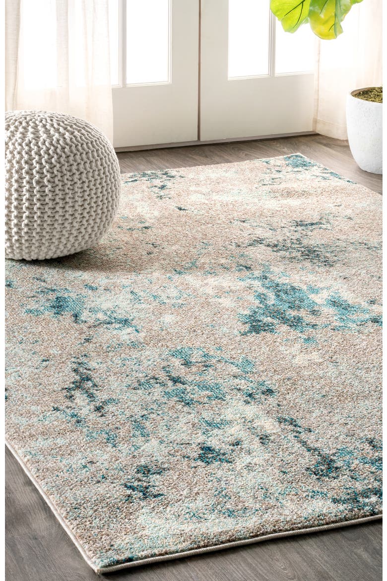 Contemporary POP Modern Abstract Vintage Faded Area Rug, Alternate, color, Blue/Gray