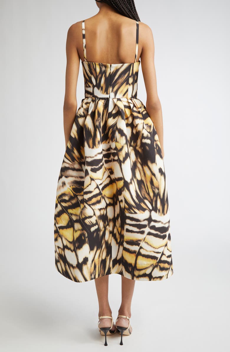 Oscar de la Renta Abstract Butterfly Faille Bustier Midi Dress, Alternate, color, Black Multi