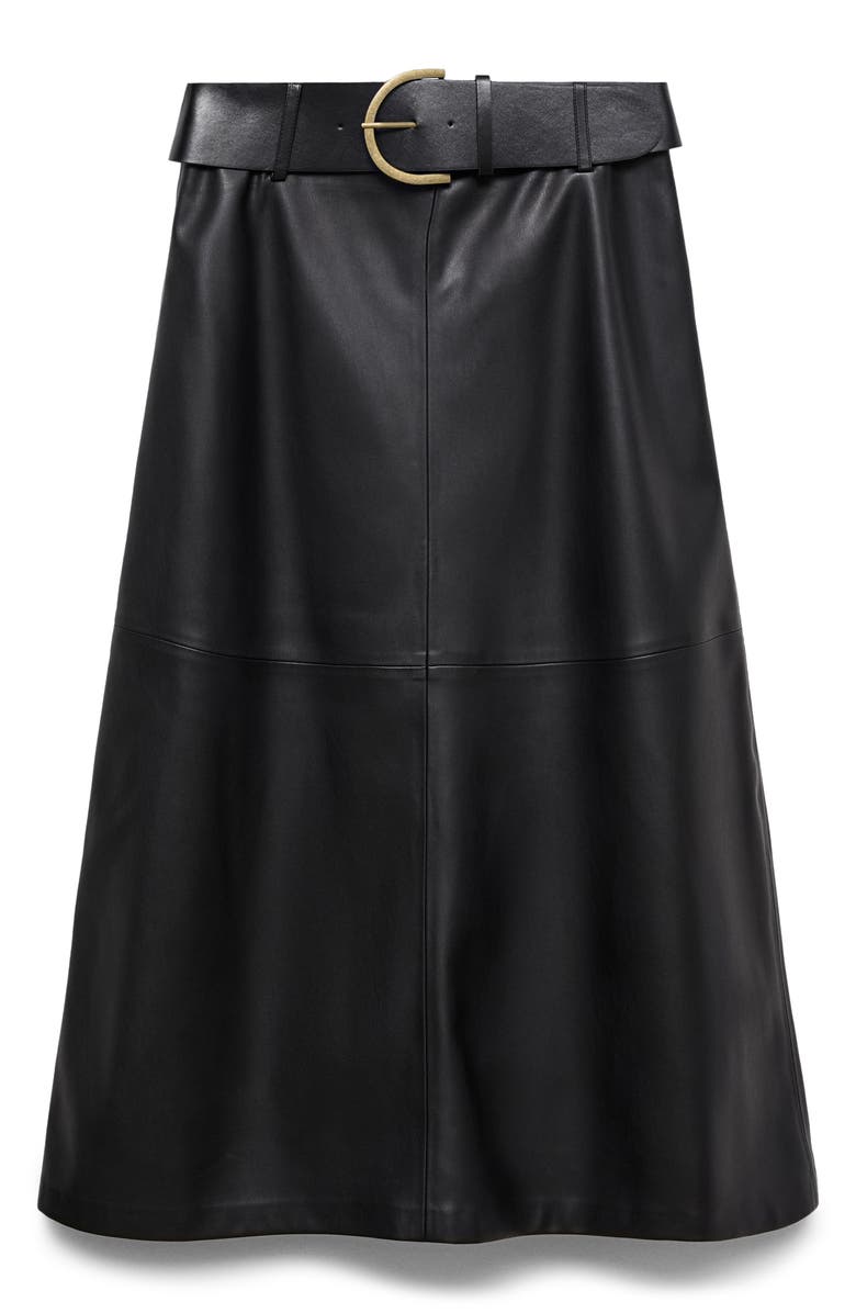 MANGO Paris Belted Faux Leather Midi Skirt, Alternate, color,