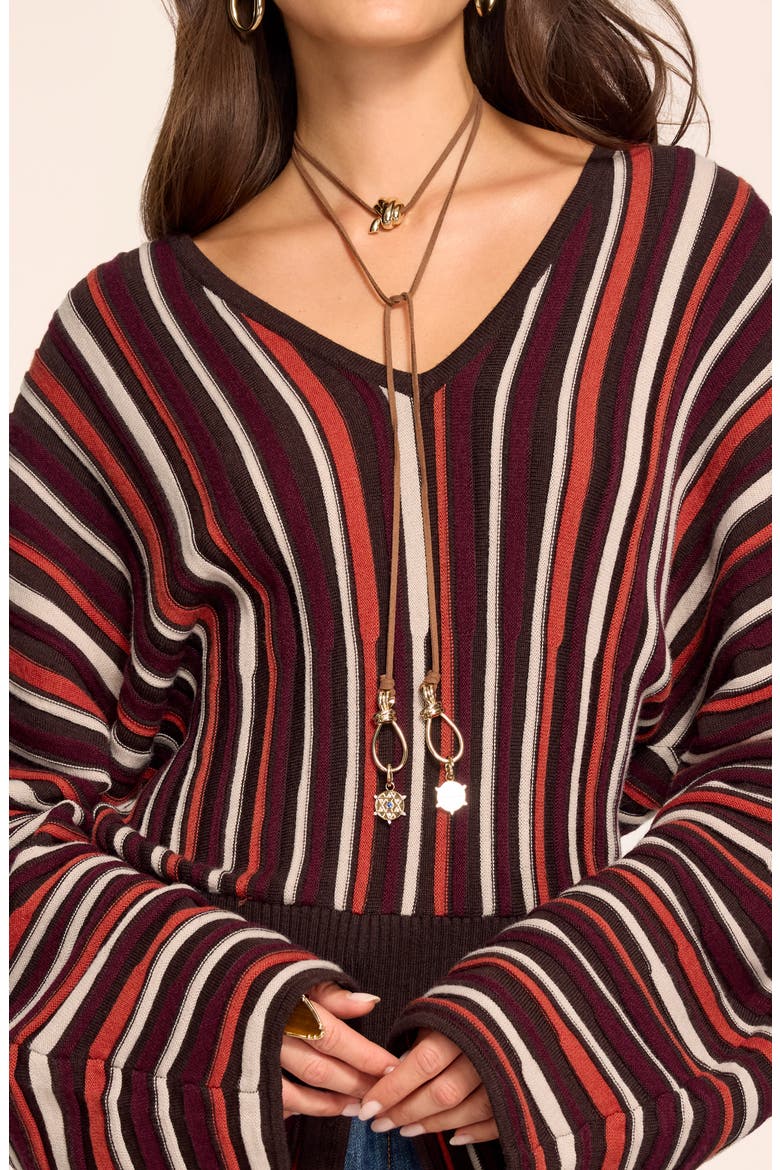 Jane Stripe V-Neck Sweater, Alternate, color, CRANBERRY STRIPE