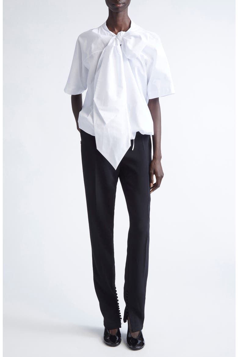 Curbin Bow Neck Cotton T-Shirt, Alternate, color, WHITE