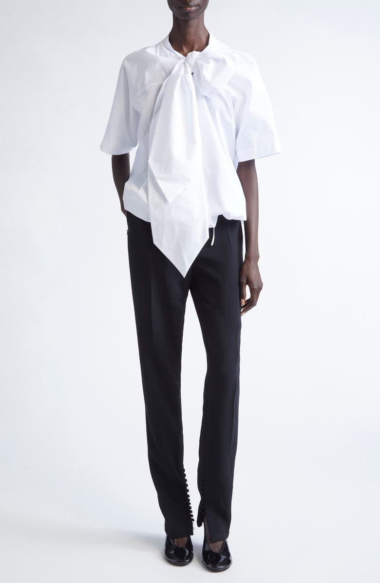 Dries Van Noten Curbin Bow Neck Cotton T-Shirt, Alternate, color, White