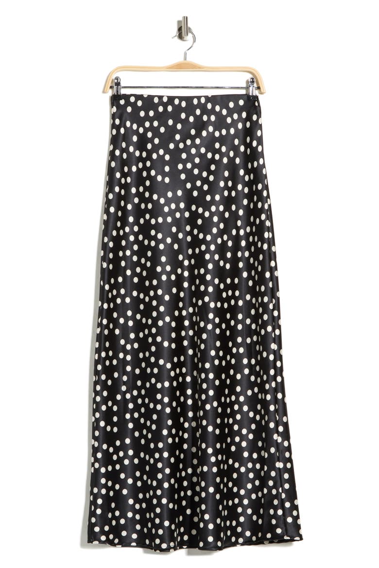 Polka Dot Print Maxi Skirt, Alternate, color, BLACK
