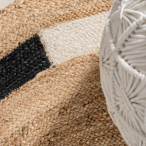 Jonathan Y Porto Geometric Jute Circle Round Area Rug In Natural/cream/black